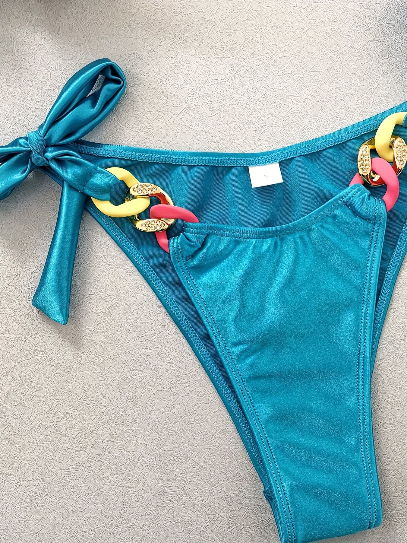 Shiny Tie Side 2 piece Set Bikini, V Neck Swimsuits, Women's Swimwear & Clothing
