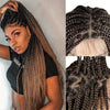 28" Knotless Braided Wigs for Women Box Braids Lace Frontal Wig with Full Double Lace Front Braid Wig Blended Ombre Brown Hand Braid Wigs