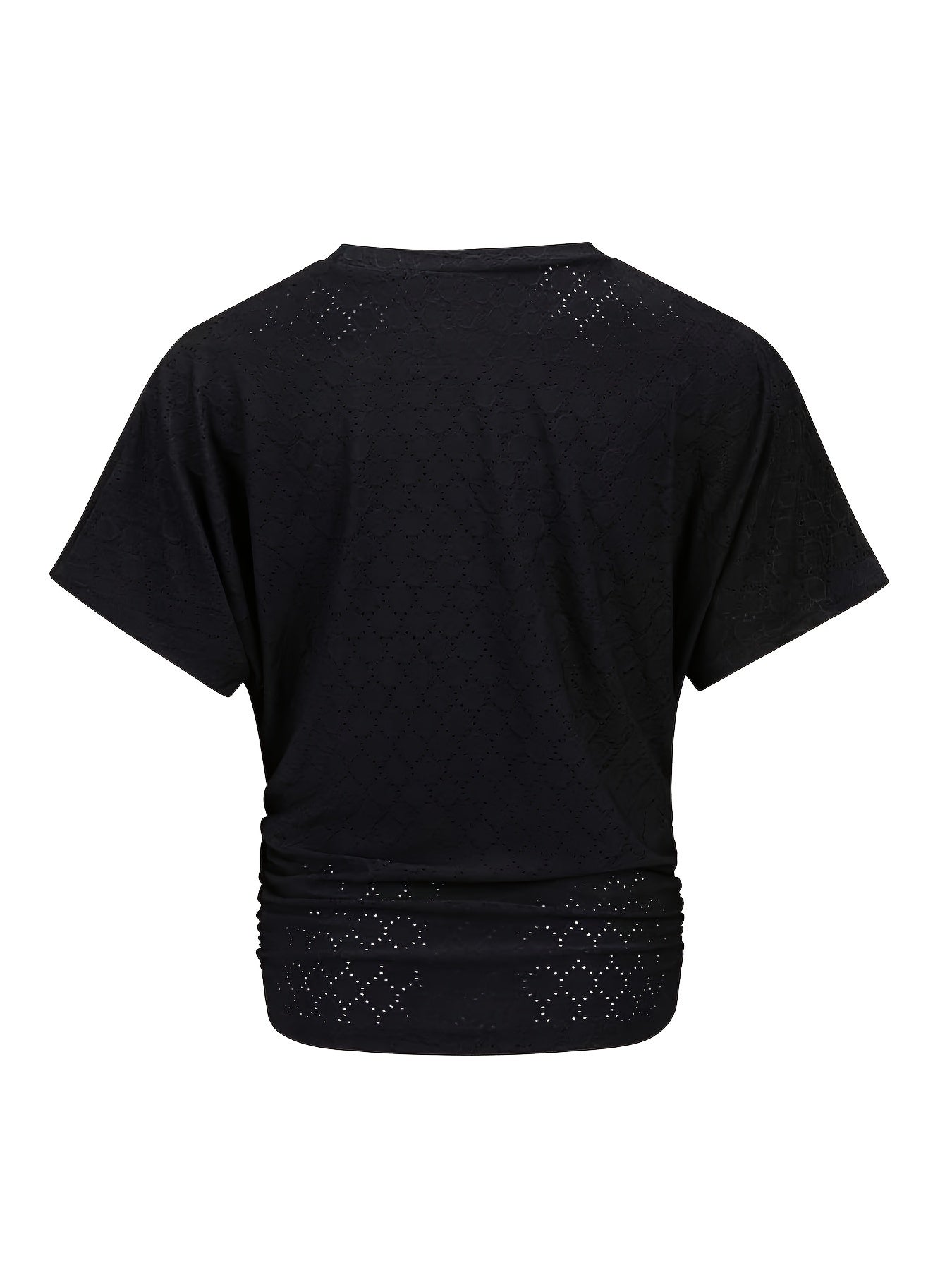 Women's Elegant Solid Color Blouse with Casual Textured Batwing Sleeves - Lightweight Polyester, Ruched Detail, Perfect for Spring/Summer
