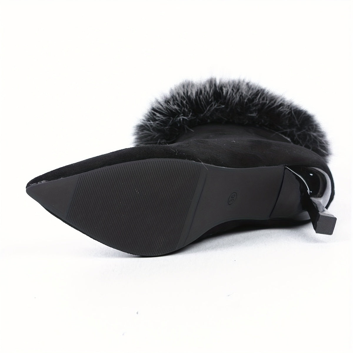 Warm & Comfortable Pointed Toe Stiletto Ankle Boots - Elegant Women's with Faux Fur Trim, Side Zipper for All Seasons