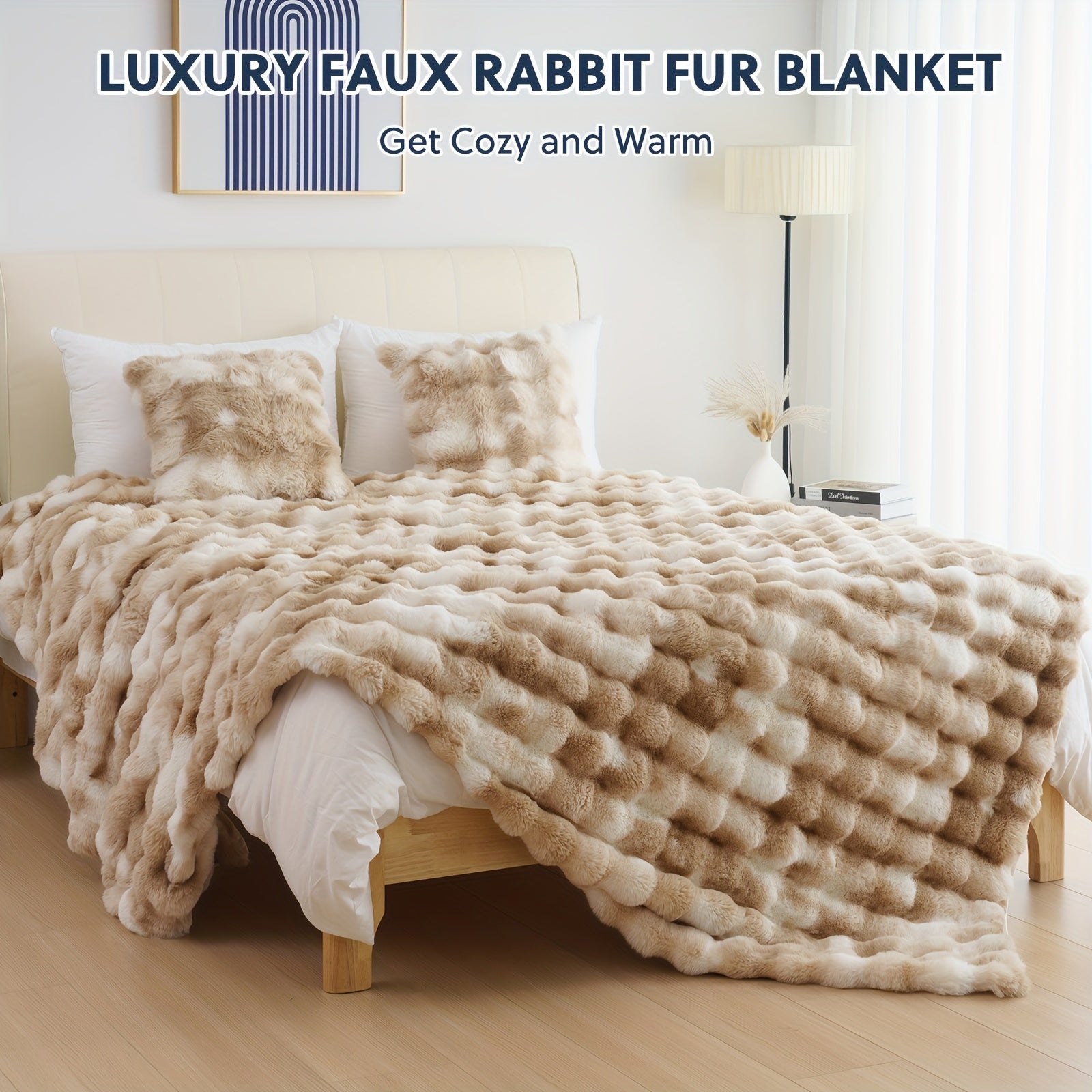 1PC Faux Rabbit Fur Queen Blanket For Bed, Thick & Warm Bed Blankets For Winter, Soft Cozy Fluffy Decorative Blankets For Living Room, Bedroom, Heavy Furry Luxury Blanket Gifts