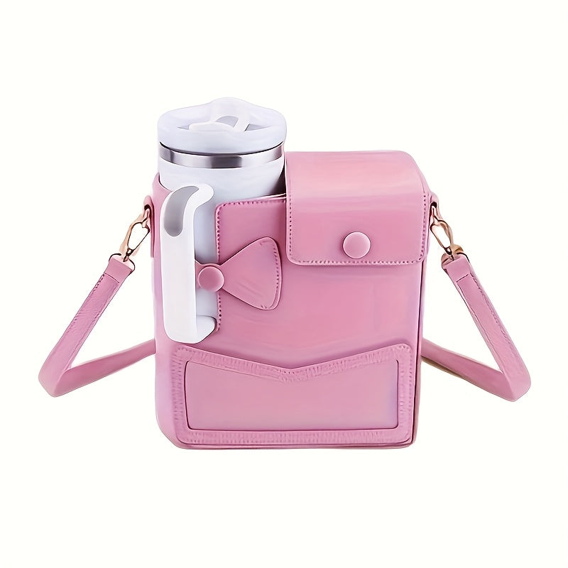 Pink Water Bottle Carrier with Adjustable Strap & Bow Detail - Stylish, Durable, and Water-Resistant for Outdoor Adventures, Outdoor Hydration Accessory | Feminine Touch Design | Functional Fashion