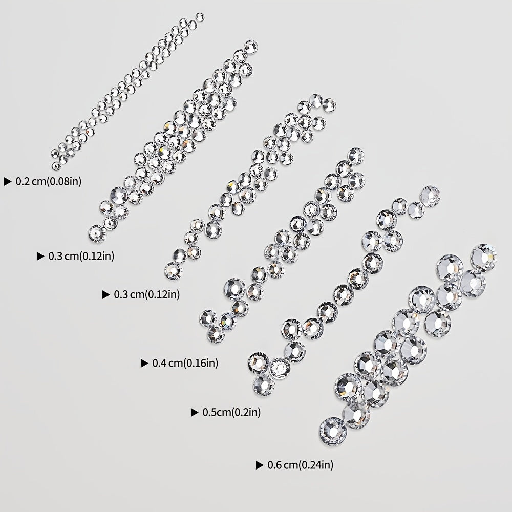 Multi-Size Flatback AB Nail Art Rhinestones Kit – Crystal Pearls & Gemstones for DIY Nails, Shoes, Clothes, Makeup & Bags – Includes Tweezer & Pen (SS4–SS16)