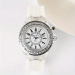Glow-in-the-Dark LED Trendy Couple'S Watch with Crystal Embellishments, Silicone Strap, and Luminous Display - Perfect for Casual Attire, Casual Watch|Glamorous Timepiece|Polycarbonate Case