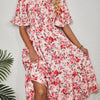Chic Floral Print Midi Dress with Ruffle Sleeves and Square Neckline - Polyester, Non-Stretch, Machine Washable - Ideal for Spring/Summer Vacations and Gatherings