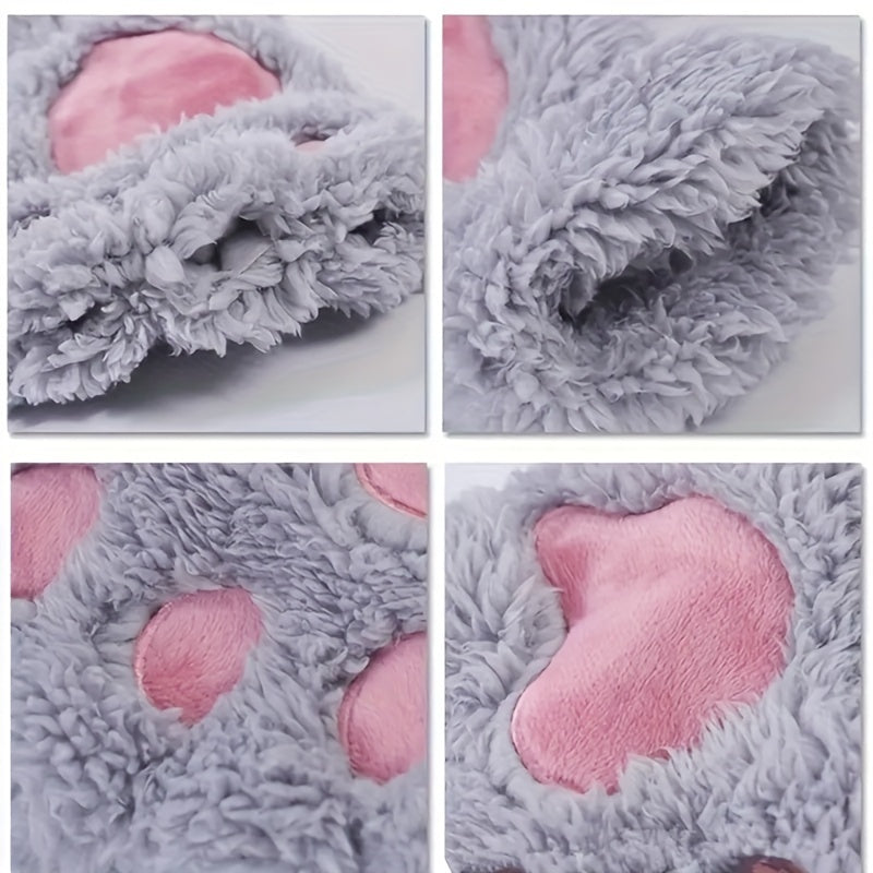 Cute Cat Claw Plush Gloves Stylish Thick Warm Half Finger Gloves Autumn Winter Soft Cozy Fuzzy Gloves