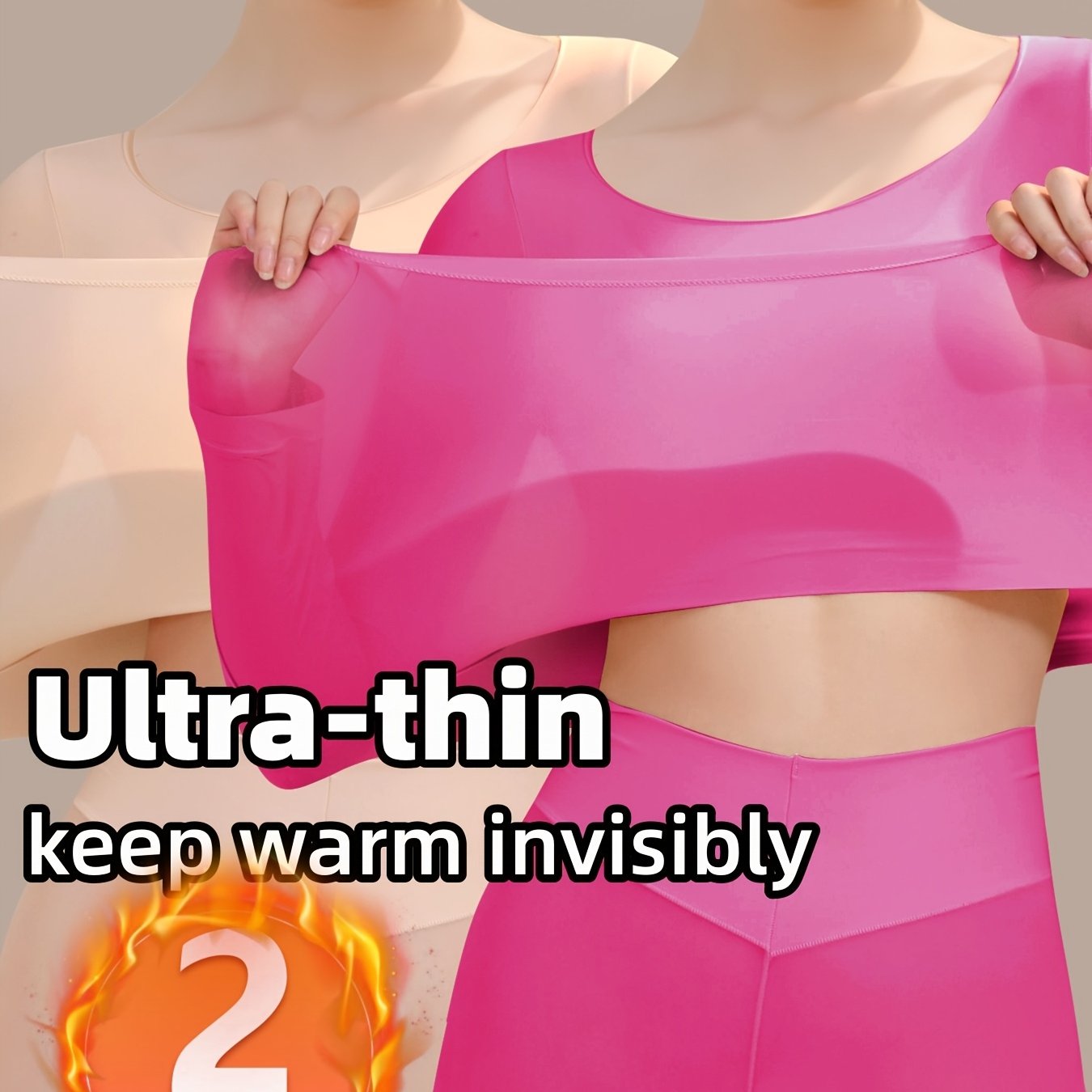 Set of 2 High-Elastic Ultra-Thin Base Layer Tops, Lightweight And Form-Fitting, Warm for Autumn And Winter, Long-Sleeve Women'S Thermal Underwear.
