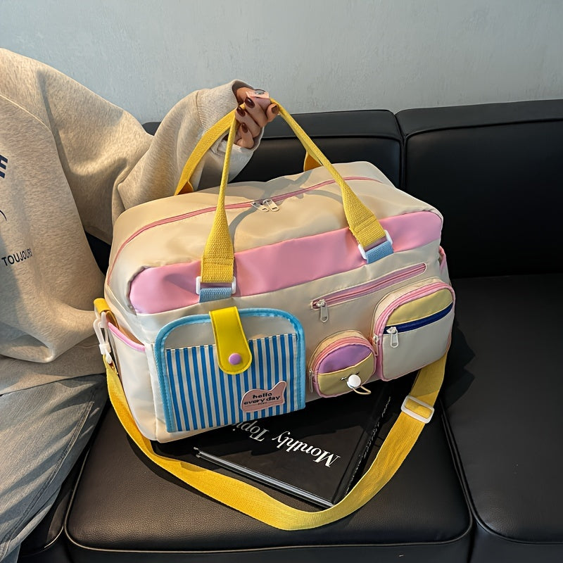 [Casual Travel Bag] Lightweight Dopamine Casual Travel Bag for Women - Gym Yoga Swim Fitness Duffel, Short Trip Business Trip Carry-On, Dry Clean, No Print Design