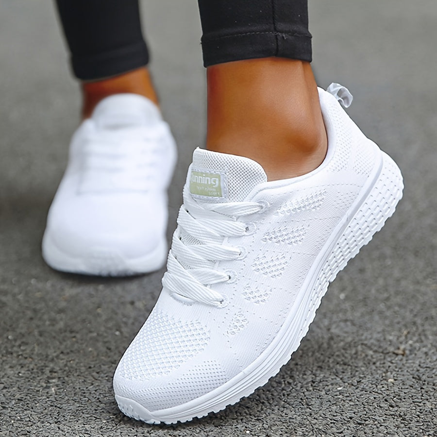 Women's Letter Graphic Lace-up Walking Shoes, Mesh Breathable Athletic Sneakers For Tennis Fitness Gym