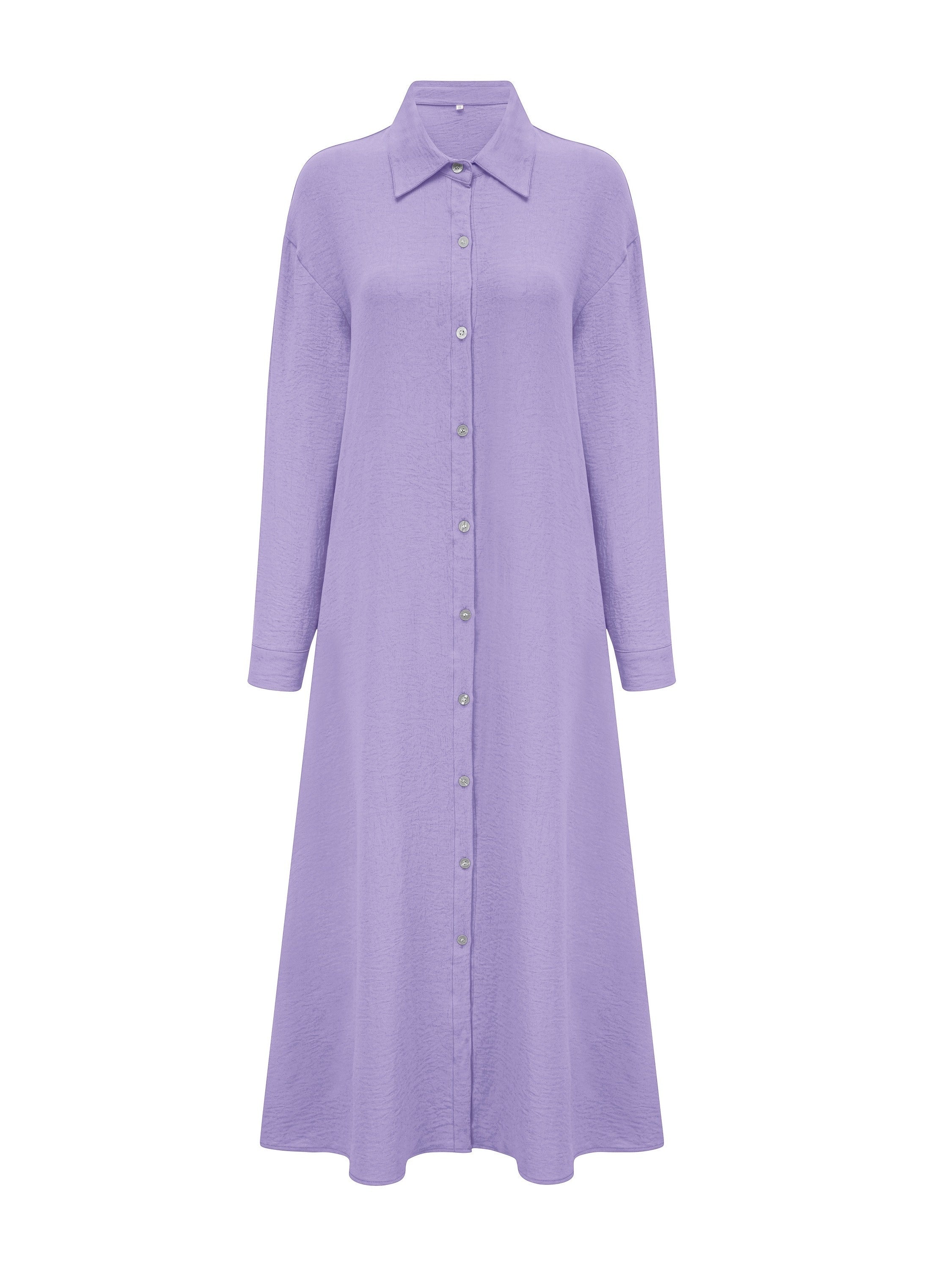 Women's Long Sleeve Shirt Dress - Casual Solid Color Polyester Button-Up with Woven Fabric, Adult All-Season Fashion Dress with Collar