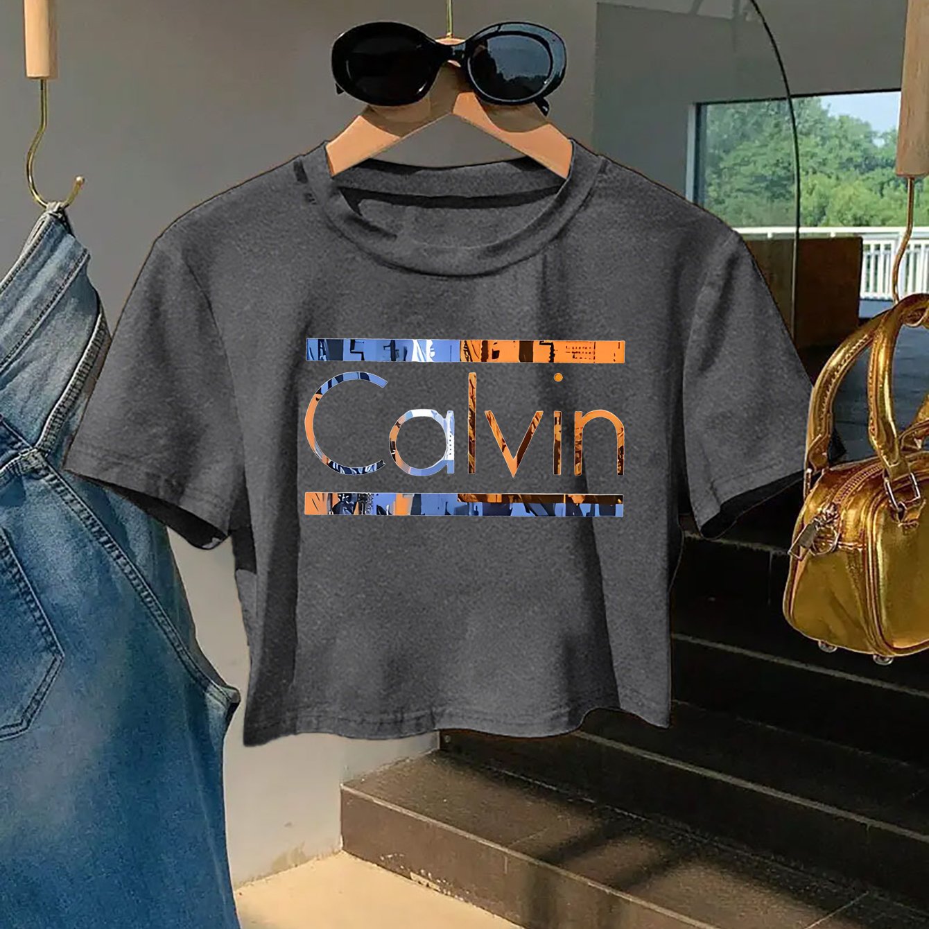 Women'S Y2K Style "Calvin" Graphic Tee - Soft & Comfortable Short Sleeve T-Shirt, Casual & Fashionable, Spring/Summer Top, Casual Wear | Playful Print | Comfortable Fit, Ladies T Shirts