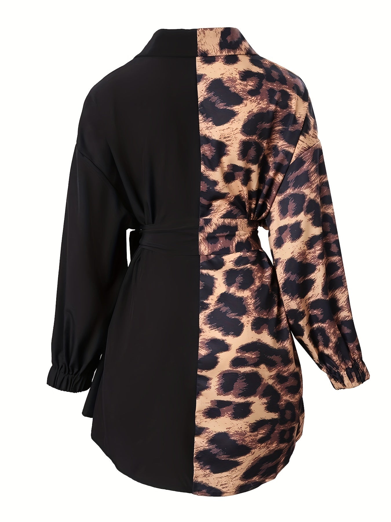 Women'S Leopard Print Wrap Dress with V-Neck and Button Details - Stylish Black and Brown Pattern, Perfect for All Seasons, Casual to Semi-Formal Attire, Casual Attire|Vneck Dress|Wrap Dress