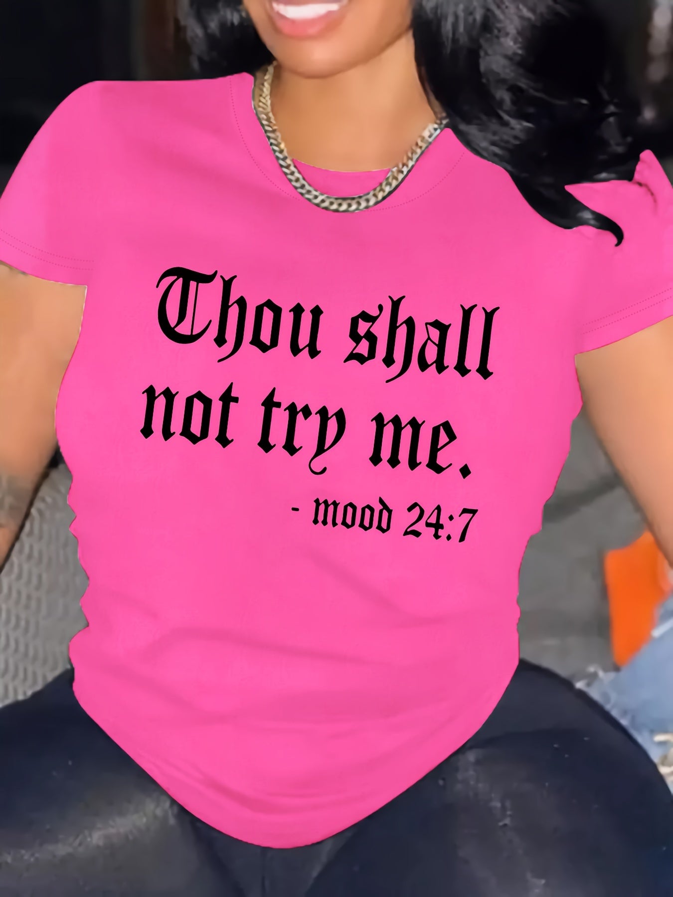 Summer Chic Alphabet Print Crew Neck Short Sleeve T-Shirt - Soft Micro Elasticity Polyester Fabric, Machine Washable, Casual Womens Top for Spring and Summer