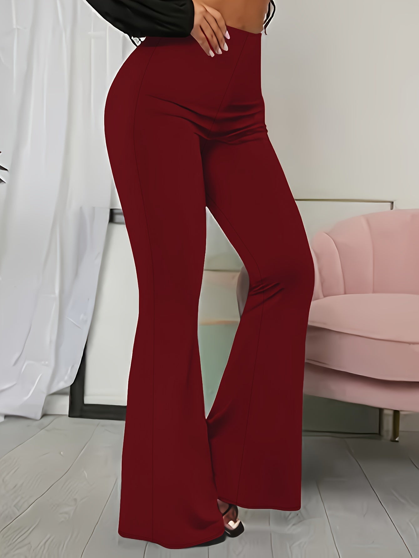 Solid Color Flare Leg Pants, Casual Versatile High Waist Pants For Spring & Summer, Women's Clothing