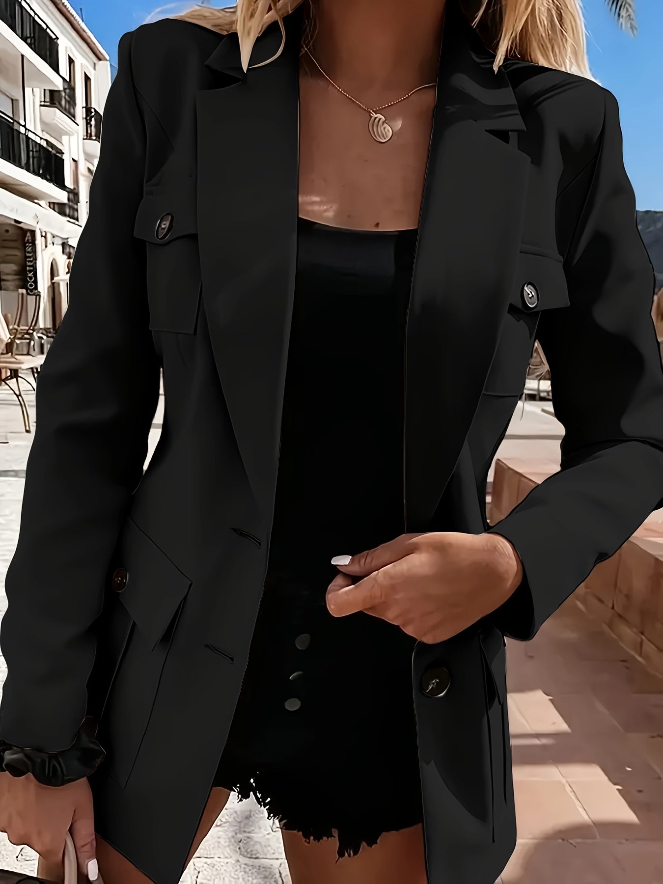 Women's Elegant White Blazer with Pockets - Long Sleeve, Button Front, Polyester Office Jacket for Professional Style, Elegant Clothing | Sophisticated Blazer | Singlebreasted Design