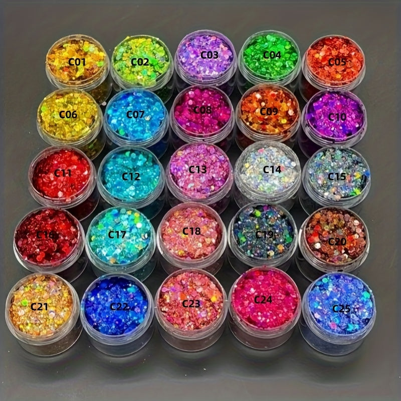 25 Jars/set Iridescent Nail Art Glitter Sequins Set Holographic Colorful Sparkly Hexagon Flakes Bottled Nail Sequins
