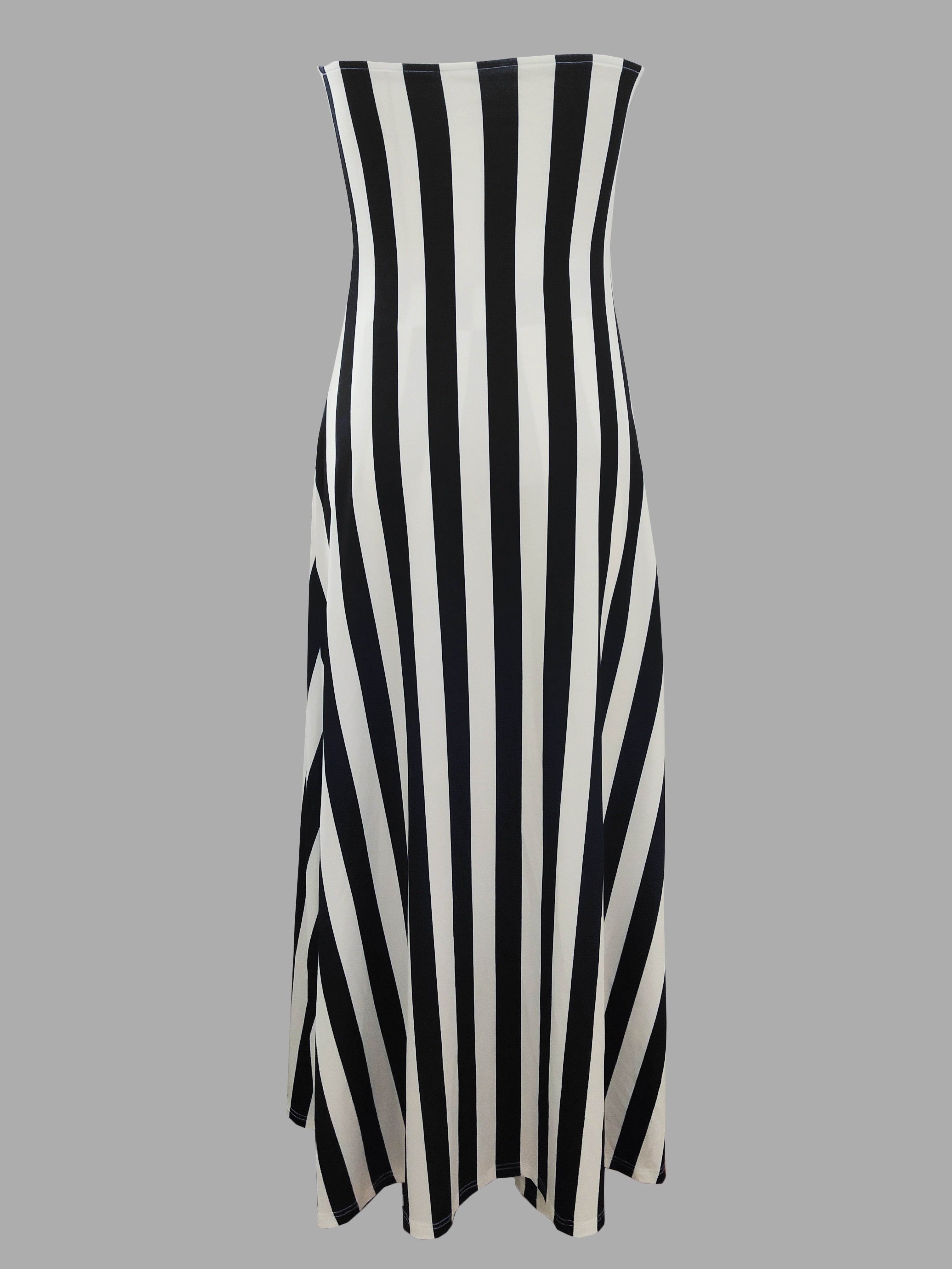 Casual Stripe Print Pants Set, Sweetheart Neck Split Hem Longline Tube Top & High Waist Flare Leg Pants Outfits, Women's Clothing