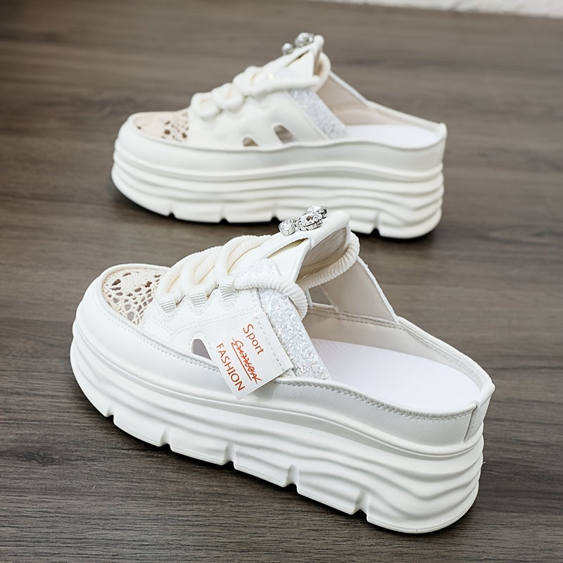 Women's Shoes 2024 Summer Hollow Out Thick Sole Plus Size Platform Sequin Casual Outdoor Sports Shoes