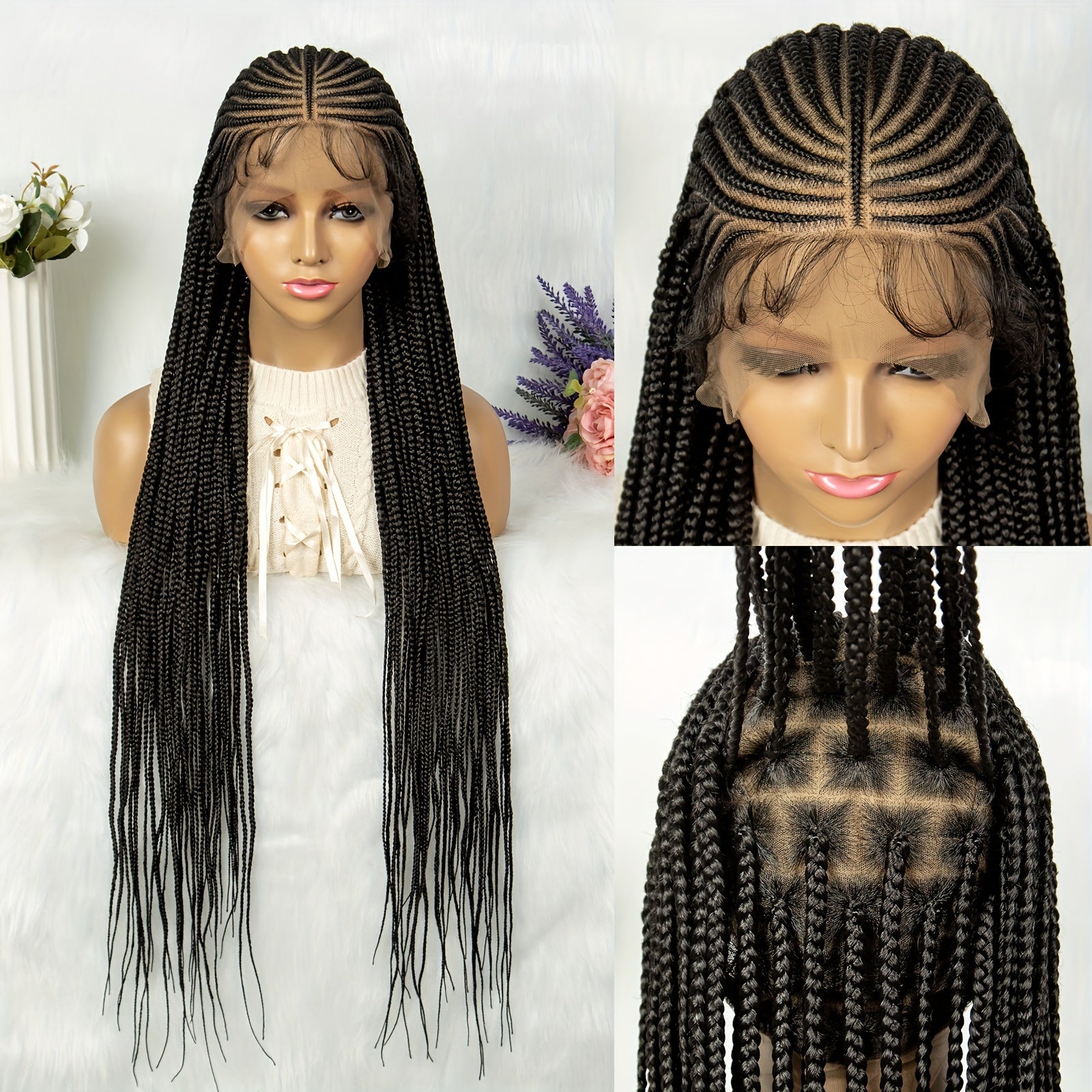 36 Inch Conrow Braided Wigs Lace Front Braided Wigs For Women Lace Braided Wigs Box Braid Wig Blended Handmade Braided Lace Front Wigs