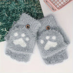 Cozy Cat Paw Convertible Mittens for Women - Soft, Warm Fingerless Gloves with Flip-Top Design | Cute Aesthetic White Furry Winter Accessory, Machine Washable