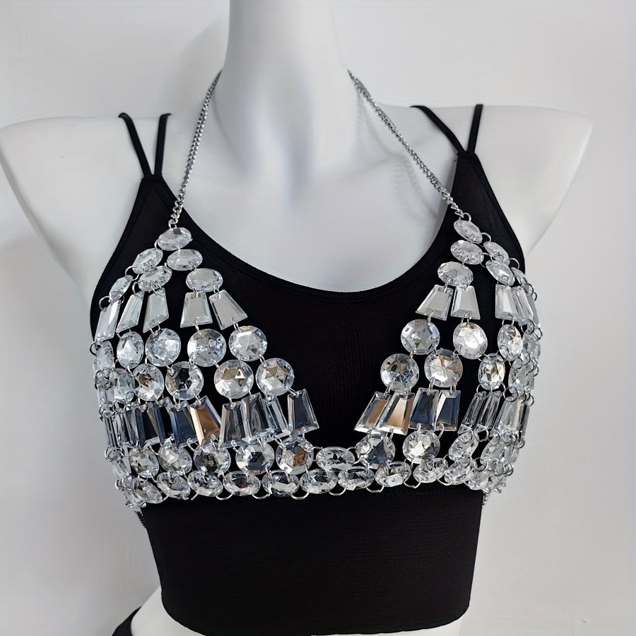 [Y2K Spicy Girl Bra] Acrylic Drill Spicy Girl Hanging Neck Bra - 1PC Y2K Style Decoration for Electronic Music Festivals and Party Outfits