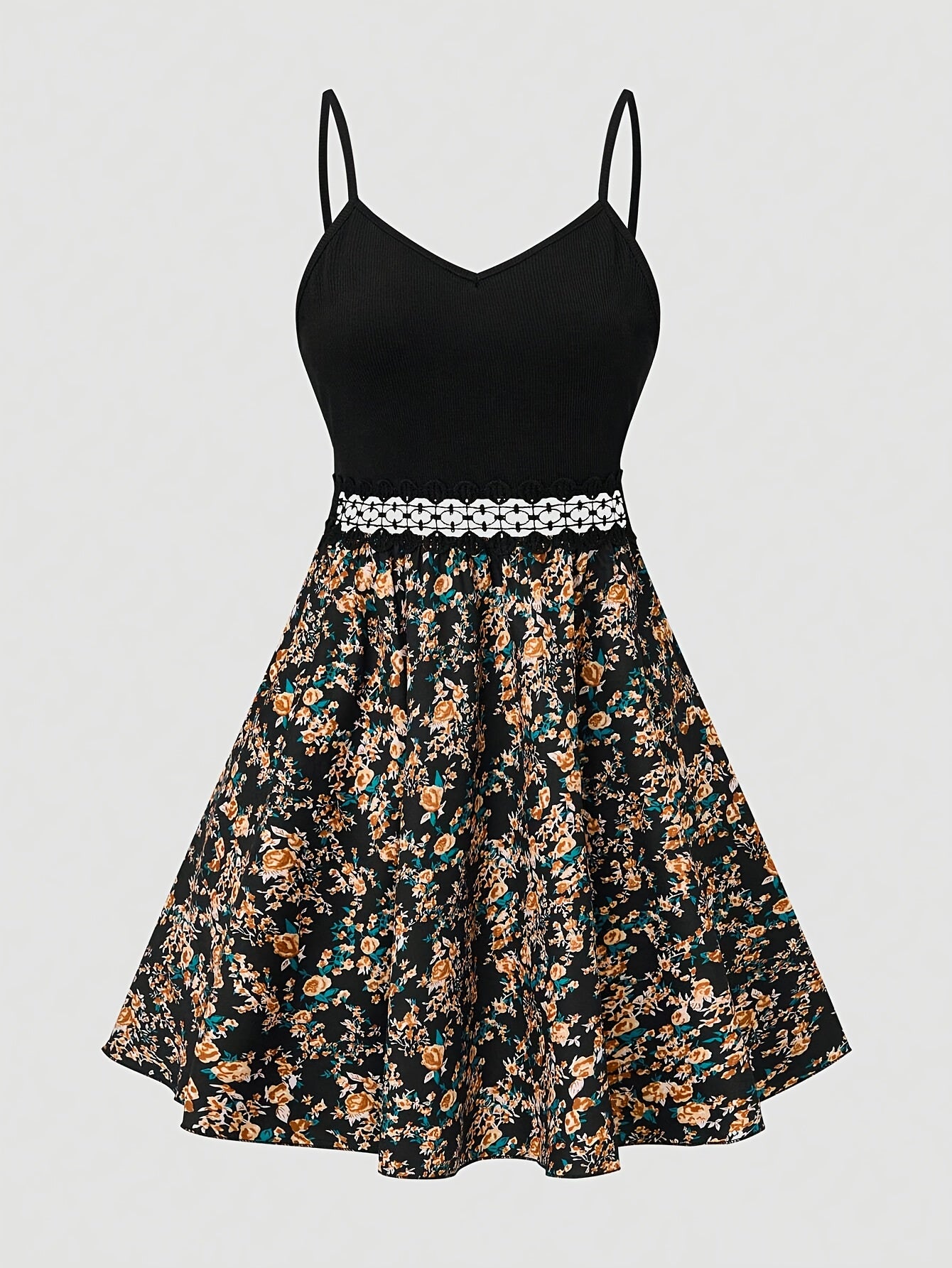 Small Floral Print Spliced Dress with Halter Neck