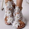 Faux Pearl Women's Flowers Flat Sandals, Fashion Toe Loop Casual Beach Travel Slip On Shoes