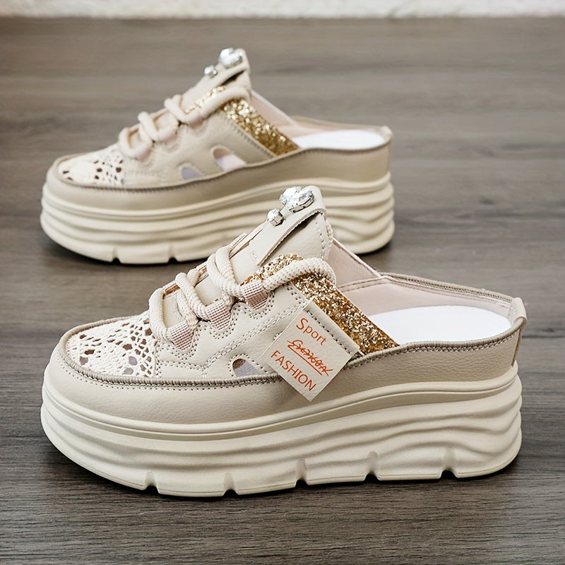 Women's Shoes 2024 Summer Hollow Out Thick Sole Plus Size Platform Sequin Casual Outdoor Sports Shoes