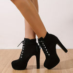 Women's High Heels Platform Fashion Ankle Round Head Thick Heel Side Zipper Strap Fashion Roostertail Adult Formal Velvet Women's Short Boots
