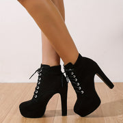 Women's High Heels Platform Fashion Ankle Round Head Thick Heel Side Zipper Strap Fashion Roostertail Adult Formal Velvet Women's Short Boots