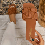 Stylish Pleated Slide Sandals for Women - Comfortable, Lightweight, Casual Square Open Toe Flat Shoes with Breathable Design for Summer - Easy Slip-On Style