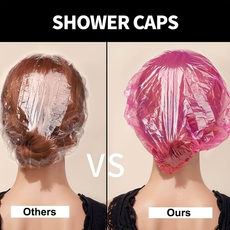Disposable Shower Caps, Shower Caps for Women Plastic Shower Caps Shower Hat Large Shower Cap Elastic Hair Cap for Home Use Hotel Spa and Hair Salon (pink)