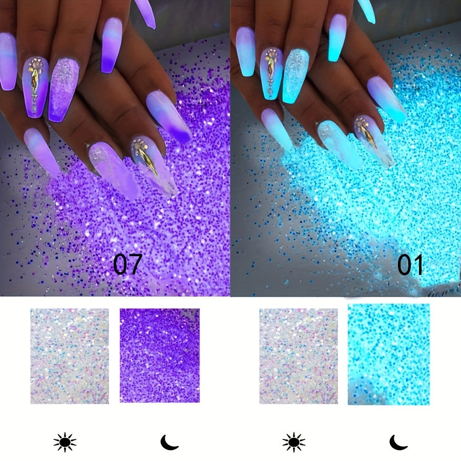 Glow-in-the-Dark Nail Powder - Blue & Green Luminous Pigment Dust, Odorless Phosphor Glitter for Stunning Manicures