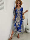 Boho Style Allover Print Cover Up Dress, V Neck Loose Fit Vacay Beach Kaftan, Women's Swimwear & Clothing