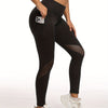 High-Waist Elegant Black Mesh Panel Yoga Leggings for Women - Stretchy & Comfortable, Slim Fit Ankle-Length Workout Pants with Phone Pocket, Machine Washable