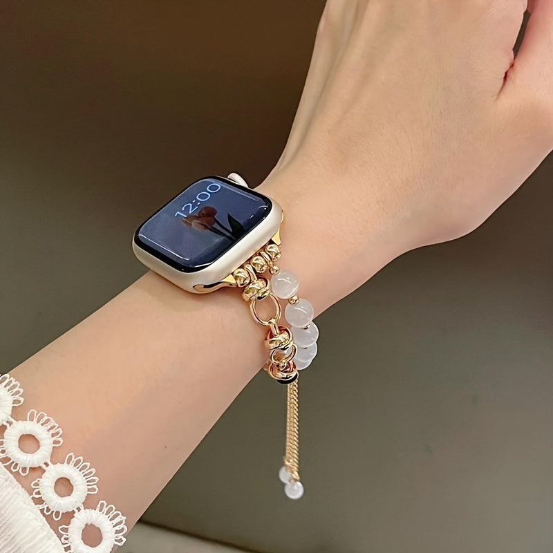 1pc Women's Fashion Cat Eye Stone Bead Bracelet with Adjustable Rope Buckle - Elegant Beaded Design, Versatile Accessory for Watch, Jewelry & Fragrance Display, Fashion Accessory | Stylish Timepiece Enhancement | Goldtoned Ha