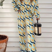 Casual Sweet Printed Long-Sleeve Shirt And Pants Two-Piece Set