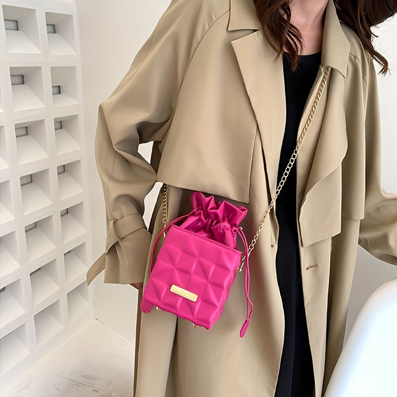 Mini Diamond Grid Small Square Bag, Fashionable Chain Square Bag, PU Material