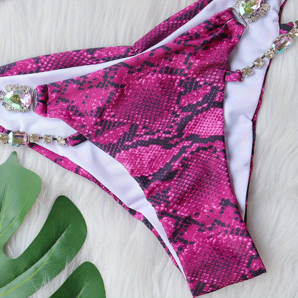 2025New Bikini, Sexy Snake Print Crystal Diamond Women'S Split Swimsuit, Beach Swimsuit