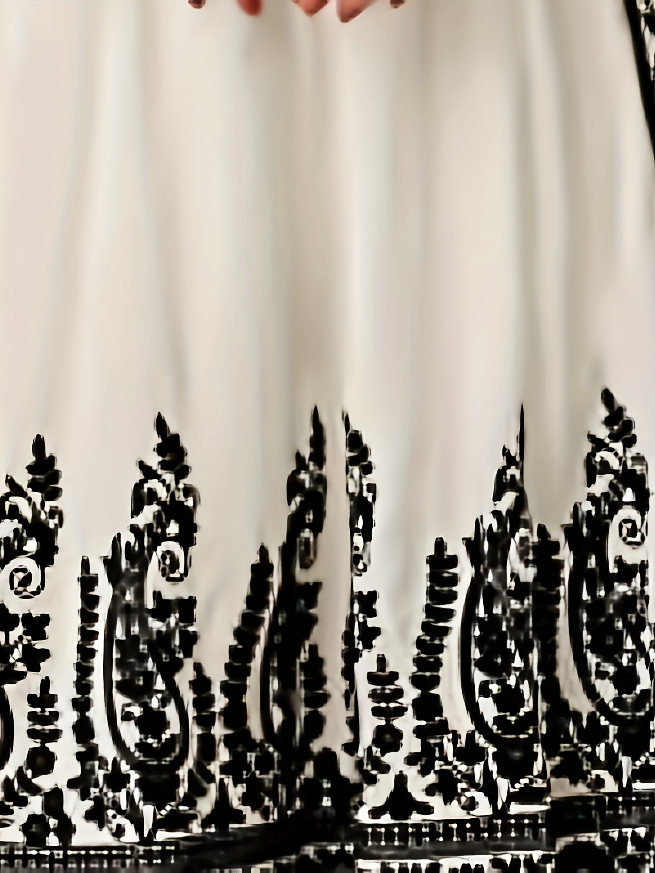 Women'S Loose Fit Ensemble Set with Floral Pattern - Elegant Long Sleeve Dress & Traditional Jewelry, Beige with Black & White Design, Perfect for Spring/Fall, Cultural Wear|Elegant Evening Wear|Polyester Ensemble