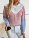 For Fall & Winter, Long Sleeve Color Block Crew Neck Pullover Sweater, Casual Knitted Sweater, Women's Clothing