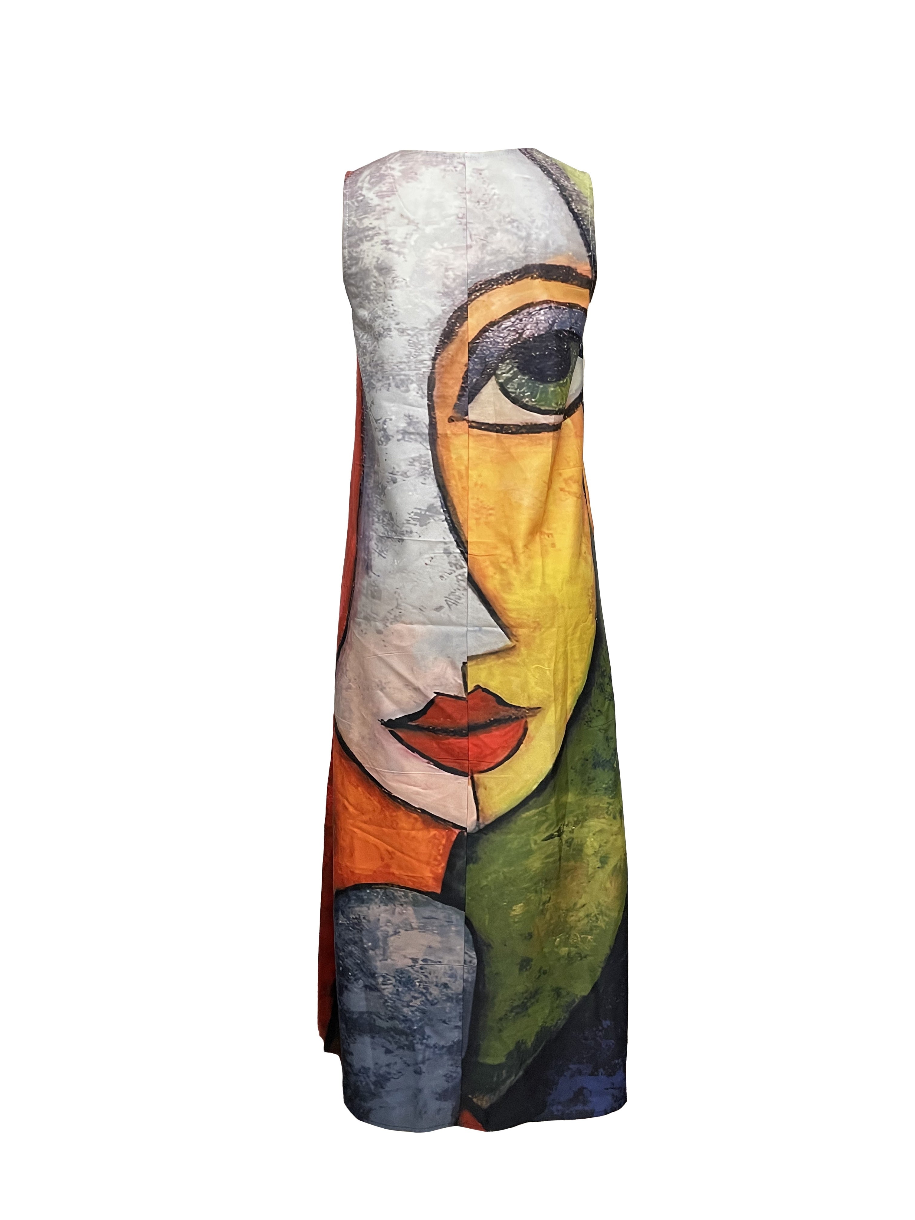 Abstract Print Crew Neck Tank Dress, Casual Sleeveless Maxi Dress For Spring & Summer, Women's Clothing