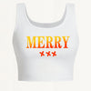 Women's Sexy Deep Scoop Neck Seamless Cropped Tank Top - Soft Stretch Letter Print Yoga Top for Spring Summer Fall, Breathable Casual Wear & Gym Workout Shirt, Curvy Plus Tank Tops, Seasonal Fashion, Offshoulder Fashion, Smoo