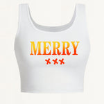 Women's Sexy Deep Scoop Neck Seamless Cropped Tank Top - Soft Stretch Letter Print Yoga Top for Spring Summer Fall, Breathable Casual Wear & Gym Workout Shirt, Curvy Plus Tank Tops, Seasonal Fashion, Offshoulder Fashion, Smoo