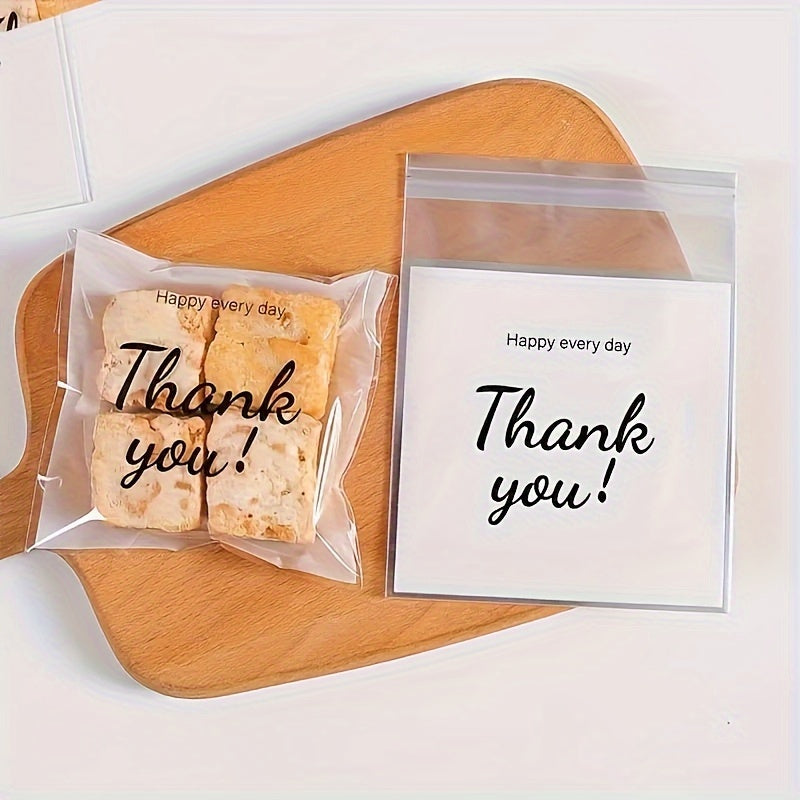 100-Pack Festive Snowflake "Thank You" Self-Seal Gift Bags, Clear OPP Packaging for Cookies, Candy, Jewelry, Office Gift Wrapping Supplies, Plastic Material, No Included Components