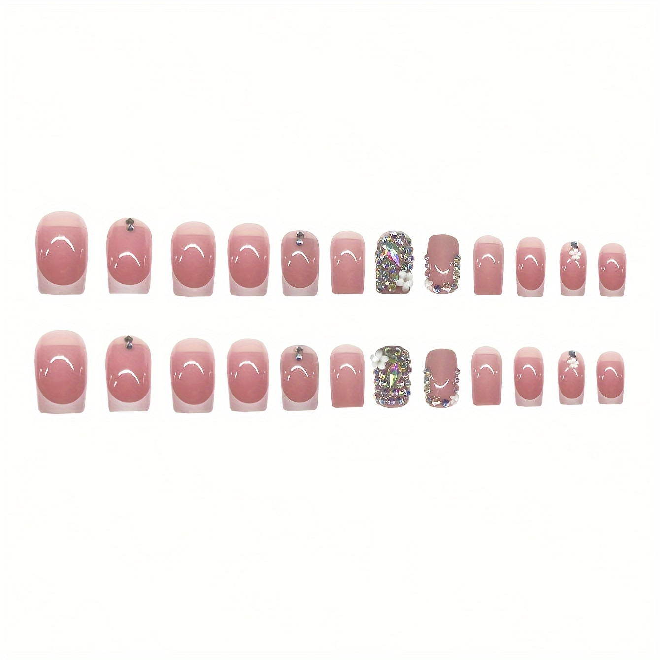 48pcs Square Nail Art Set, Nude Jelly Base with White French Glitter, Glossy Finish, Durable Long-Lasting Color, Fashionable Mix & Match, Ideal for Nail Enthusiasts