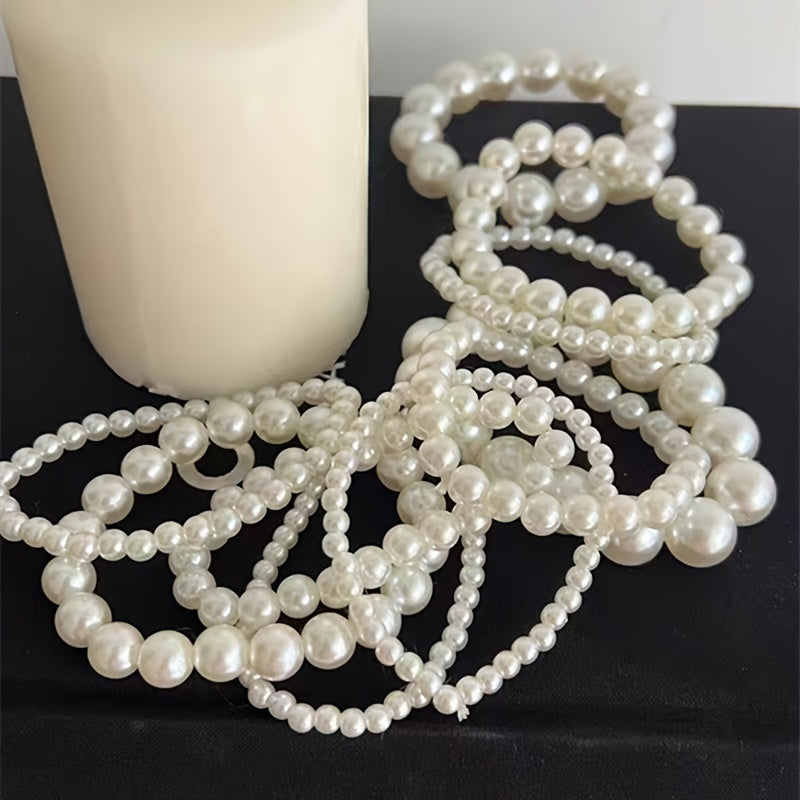 5pcs Elegant French-Inspired Acrylic Faux Pearl Bracelet Set - Vintage Chic Multi-Layer Beaded Stacking Wrist Jewelry, Ideal for Daily Wear & Gifting
