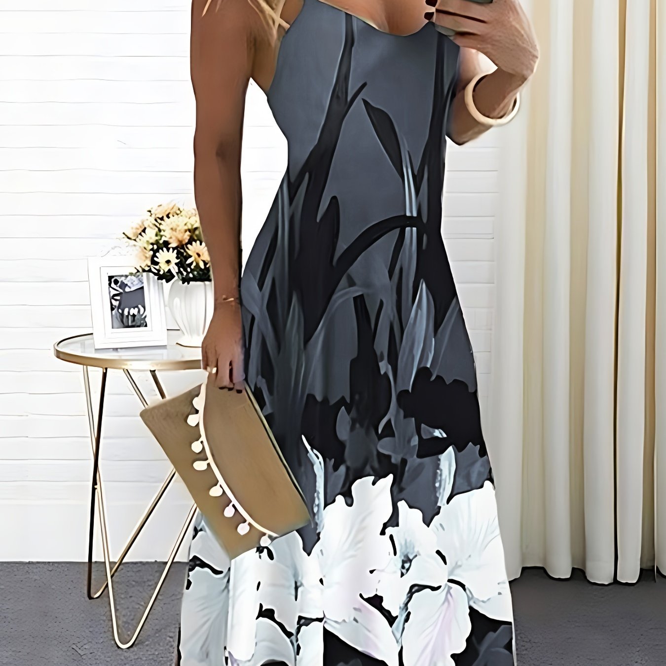 Chic All-Season Floral Midi Dress: Casual Comfort, Vibrant Design, Easy-Care Fabric - Perfect for Everyday Elegance