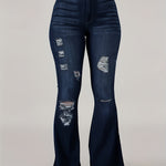 Sexy fashion women's ripped hip lift jeans flared pants