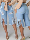 Plus Size Newest Design High Waist Hole Tassels Washed Summer Women Female High Street Denim Pants
